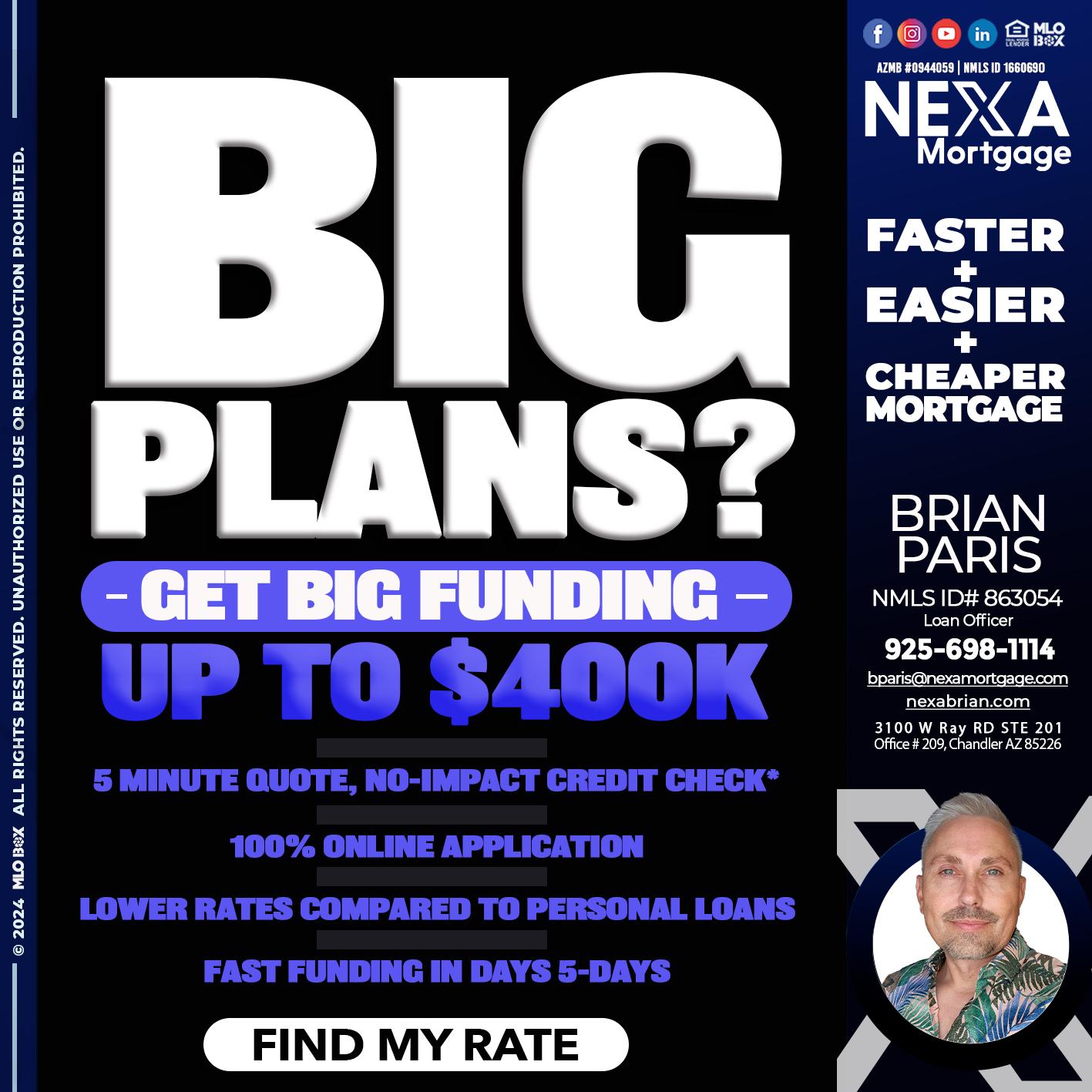 BIG PLANS - Brian Paris -Loan Officer