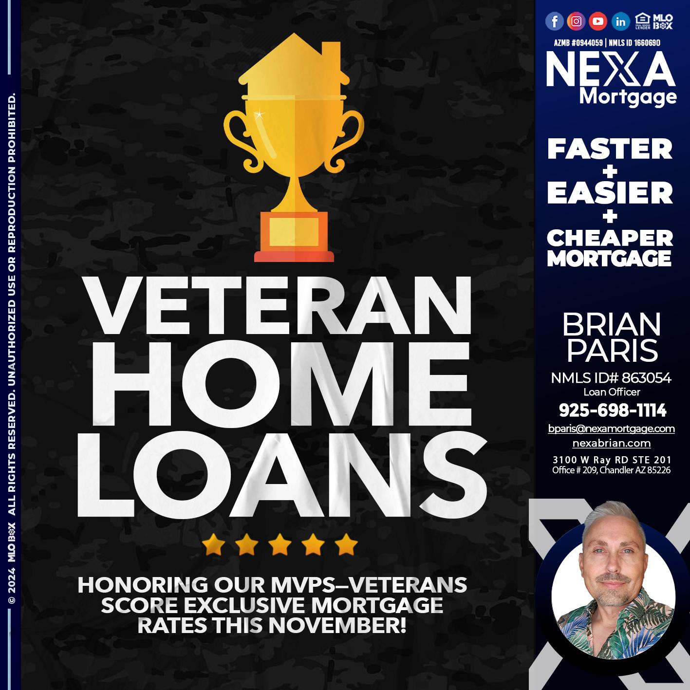 VETERANS HOME LOANS - Brian Paris -Loan Officer