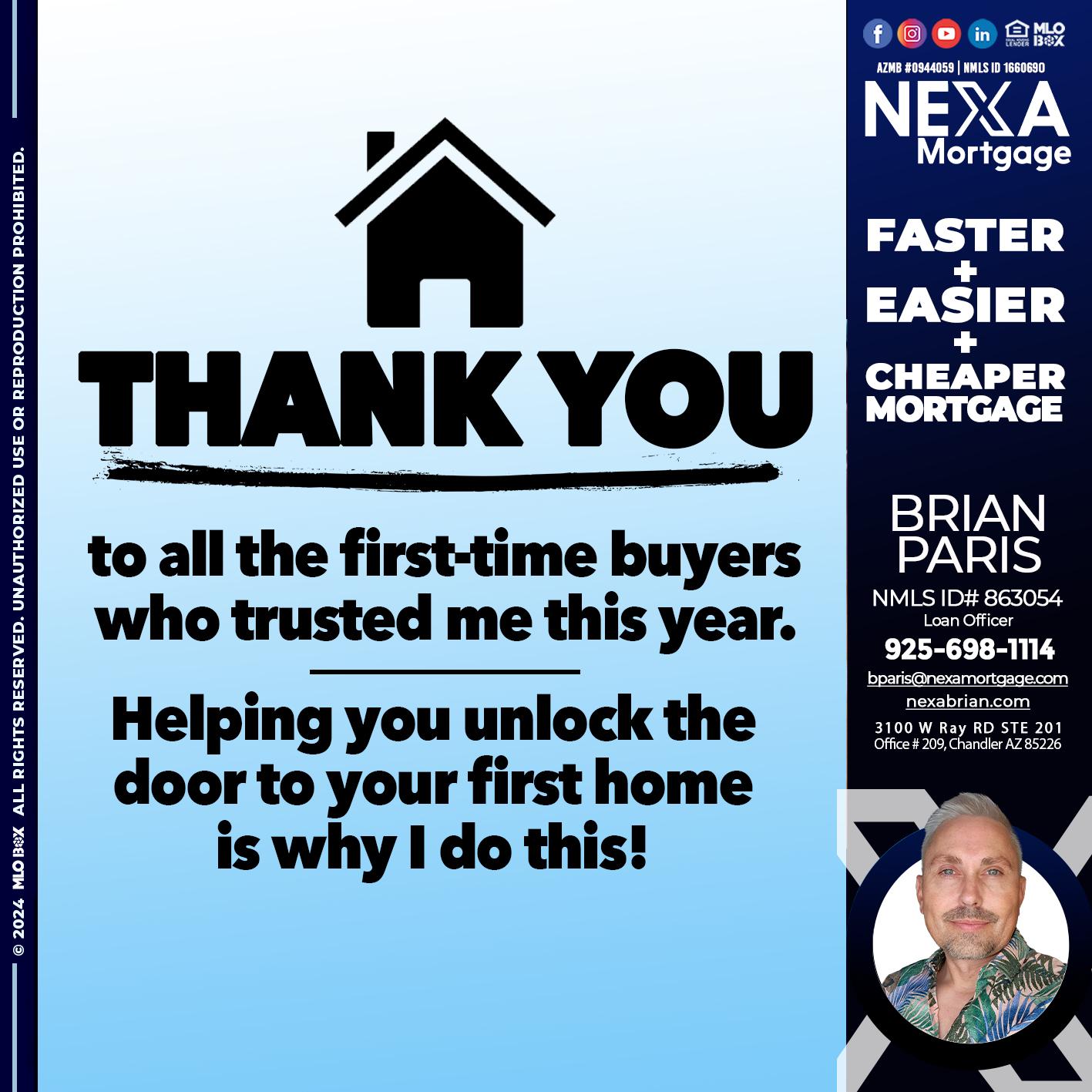 THANK YOU - Brian Paris -Loan Officer