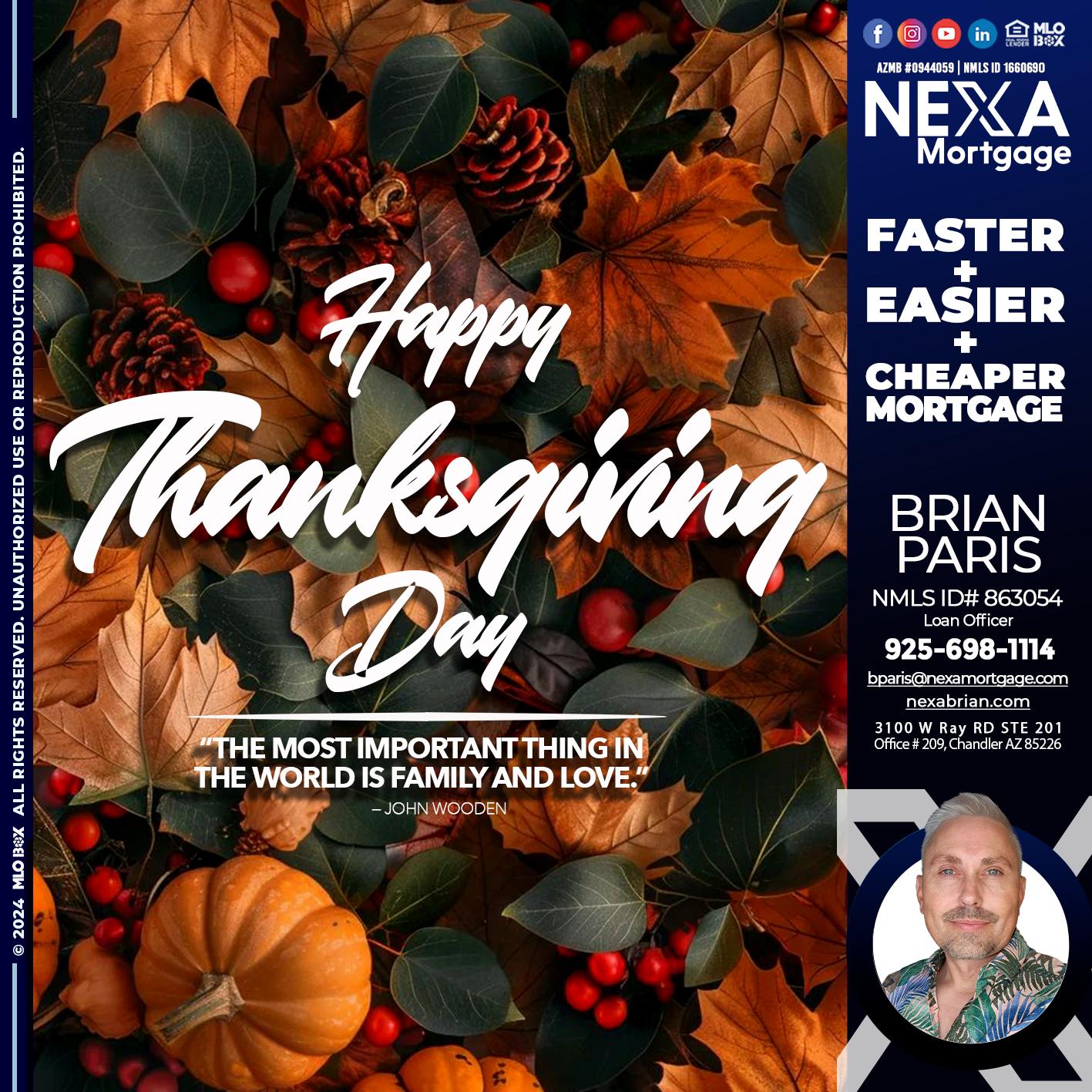 happy thanksgiving - Brian Paris -Loan Officer