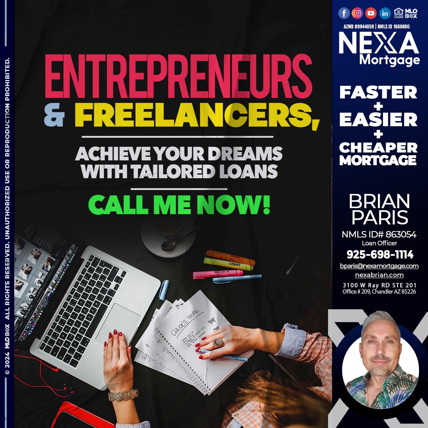 entreprenuers and freelancers - Brian Paris -Loan Officer