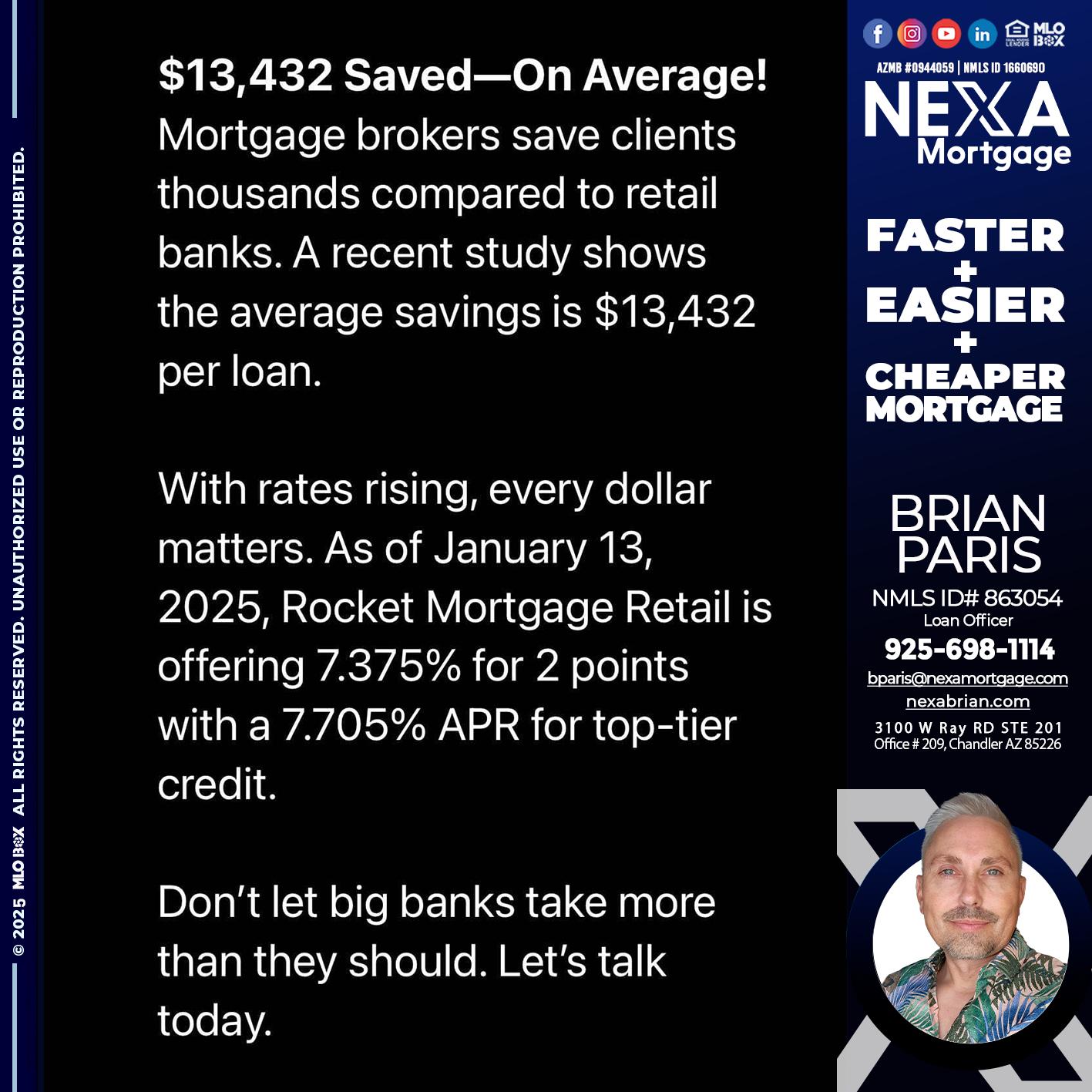 saved on average - Brian Paris -Loan Officer