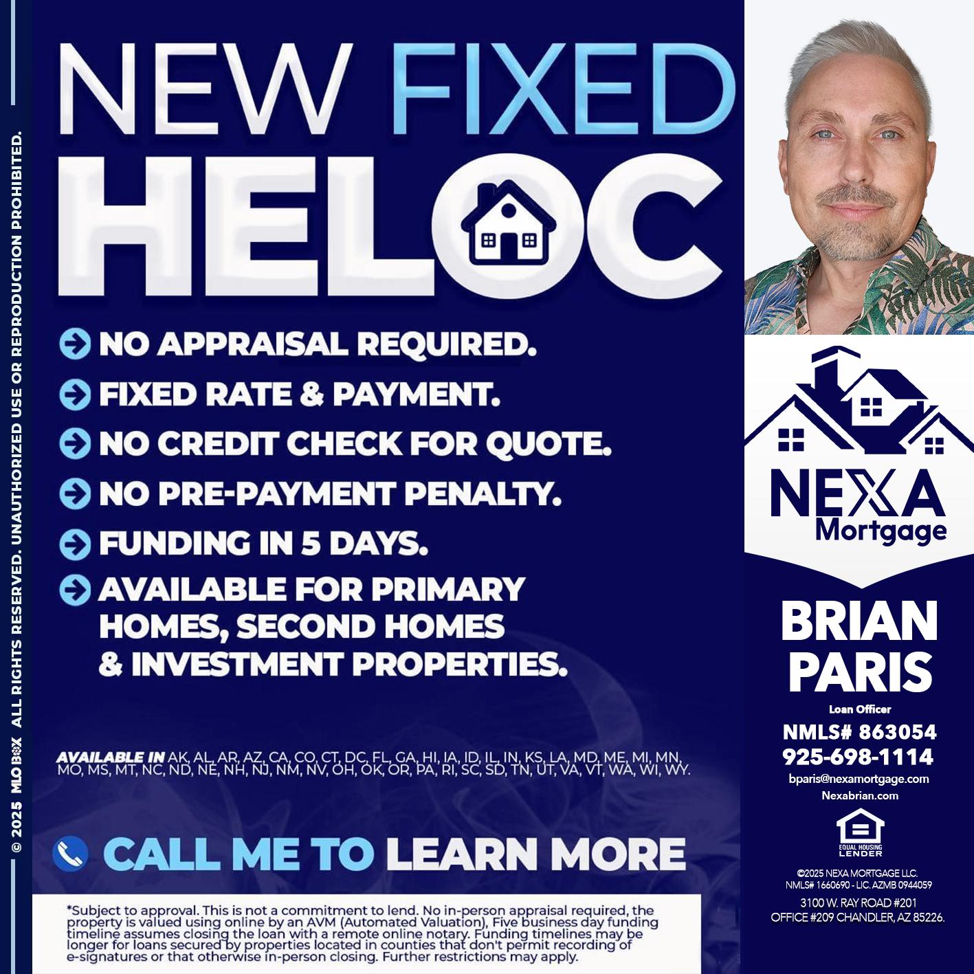 NEW FIXED HELOC - Brian Paris -Loan Officer