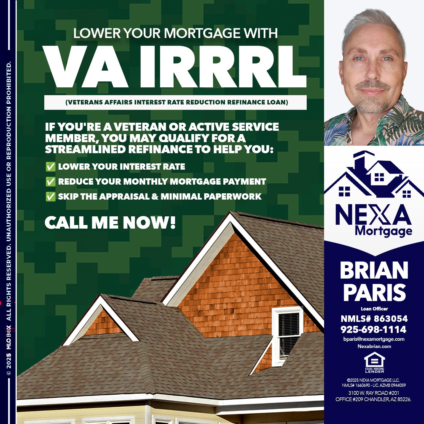 VA IRRRL - Brian Paris -Loan Officer