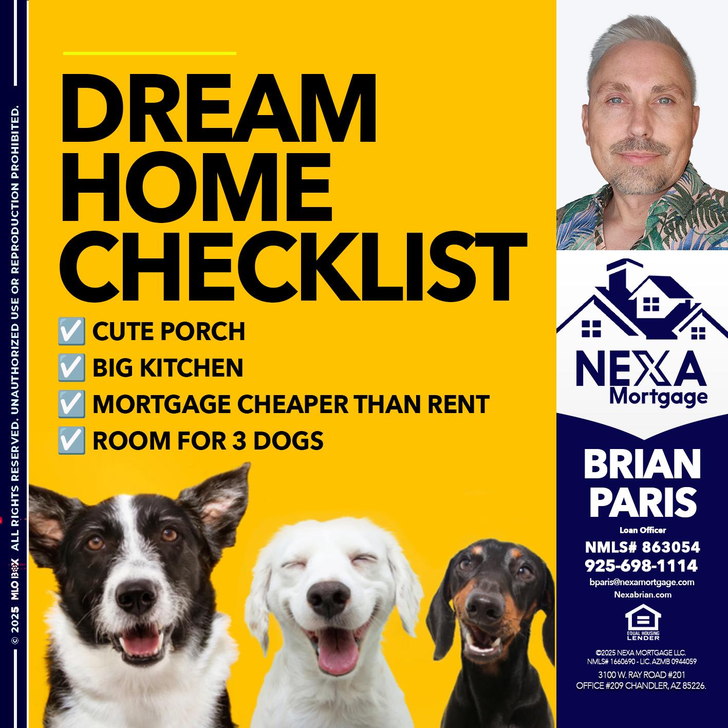 DREAM HOME CHEK LIST - Brian Paris -Loan Officer