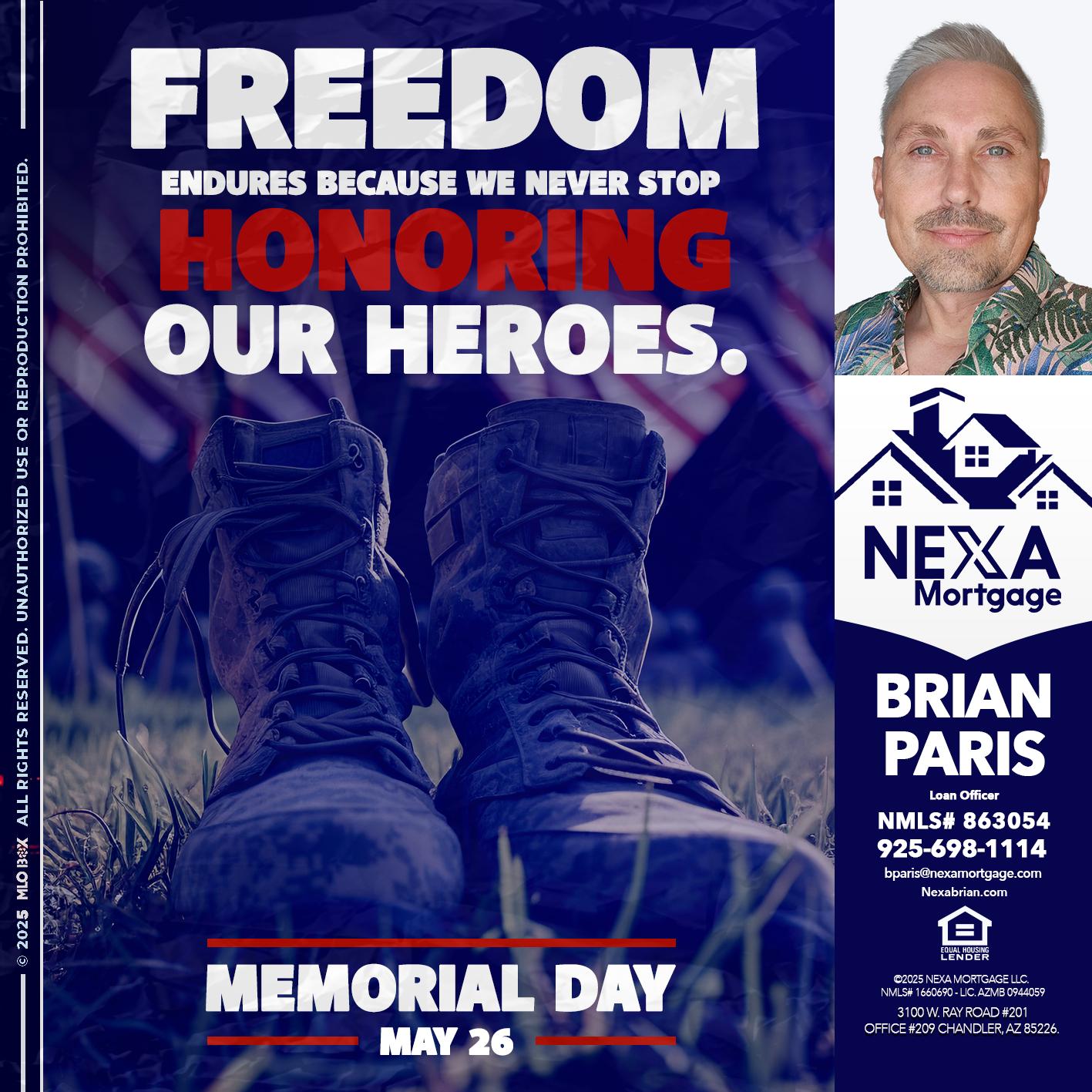 Memorial Day - Brian Paris -Loan Officer