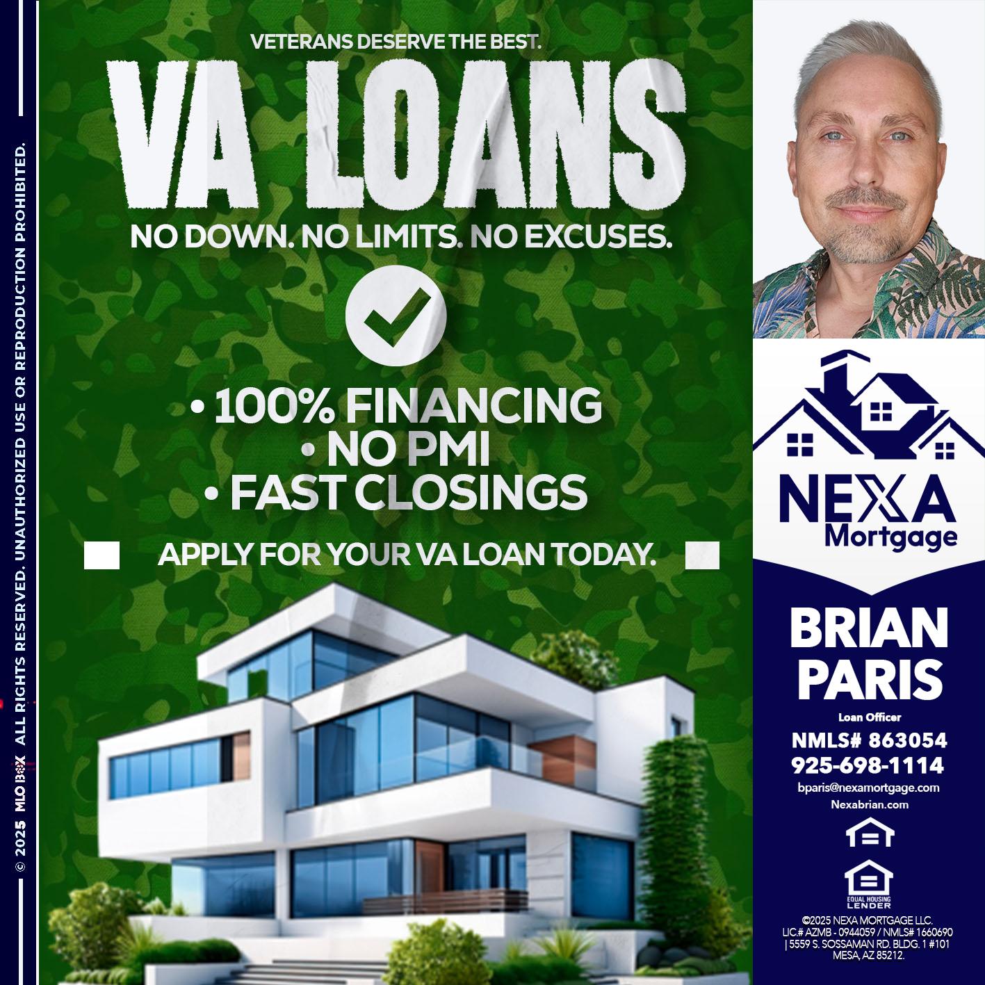 VA LOANS - Brian Paris -Loan Officer
