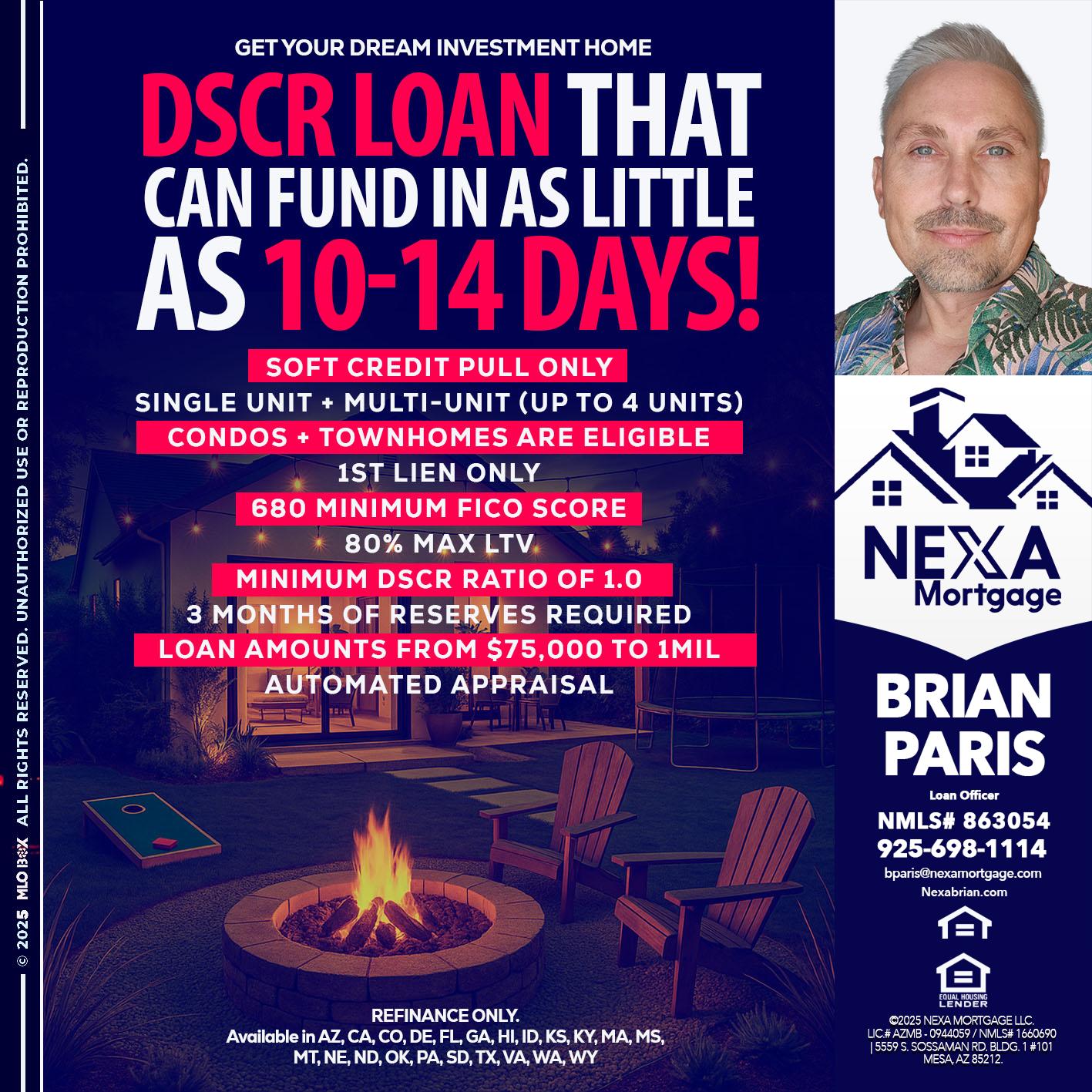 DSCR LOAN - Brian Paris -Loan Officer