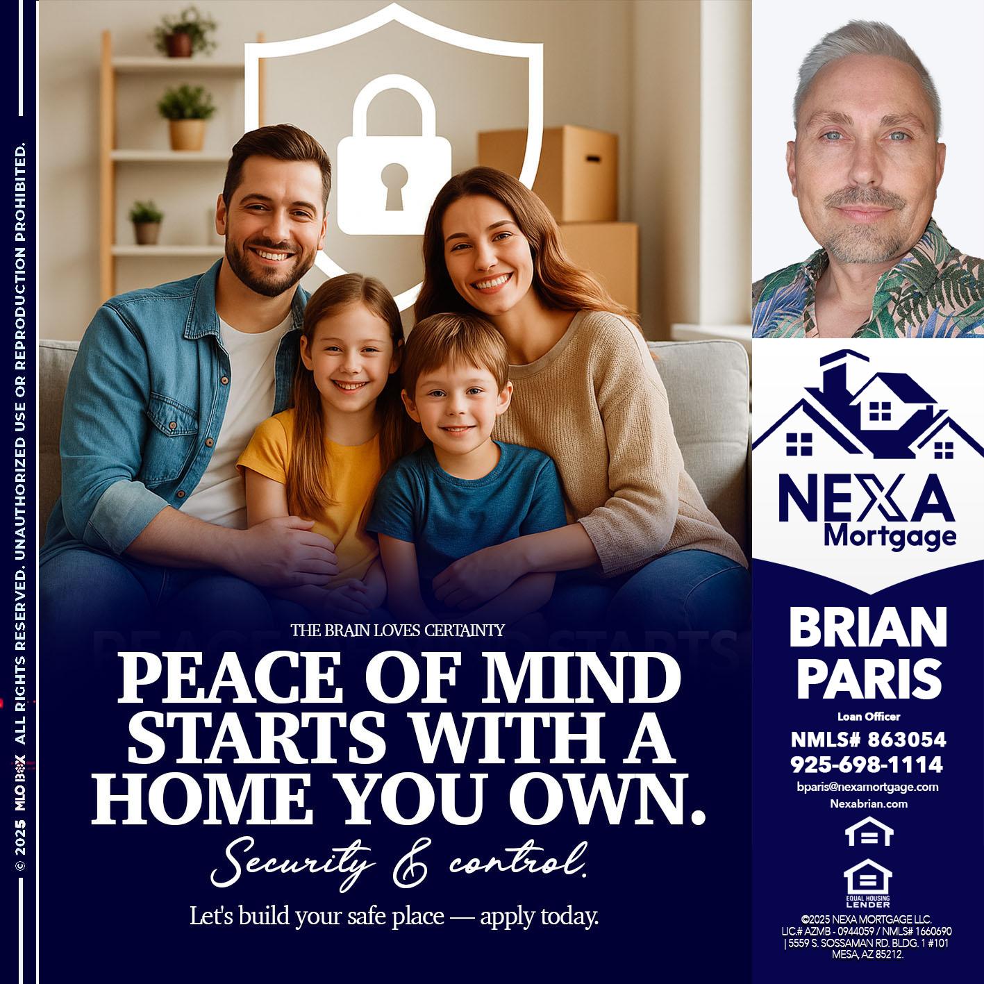 peace of mind - Brian Paris -Loan Officer