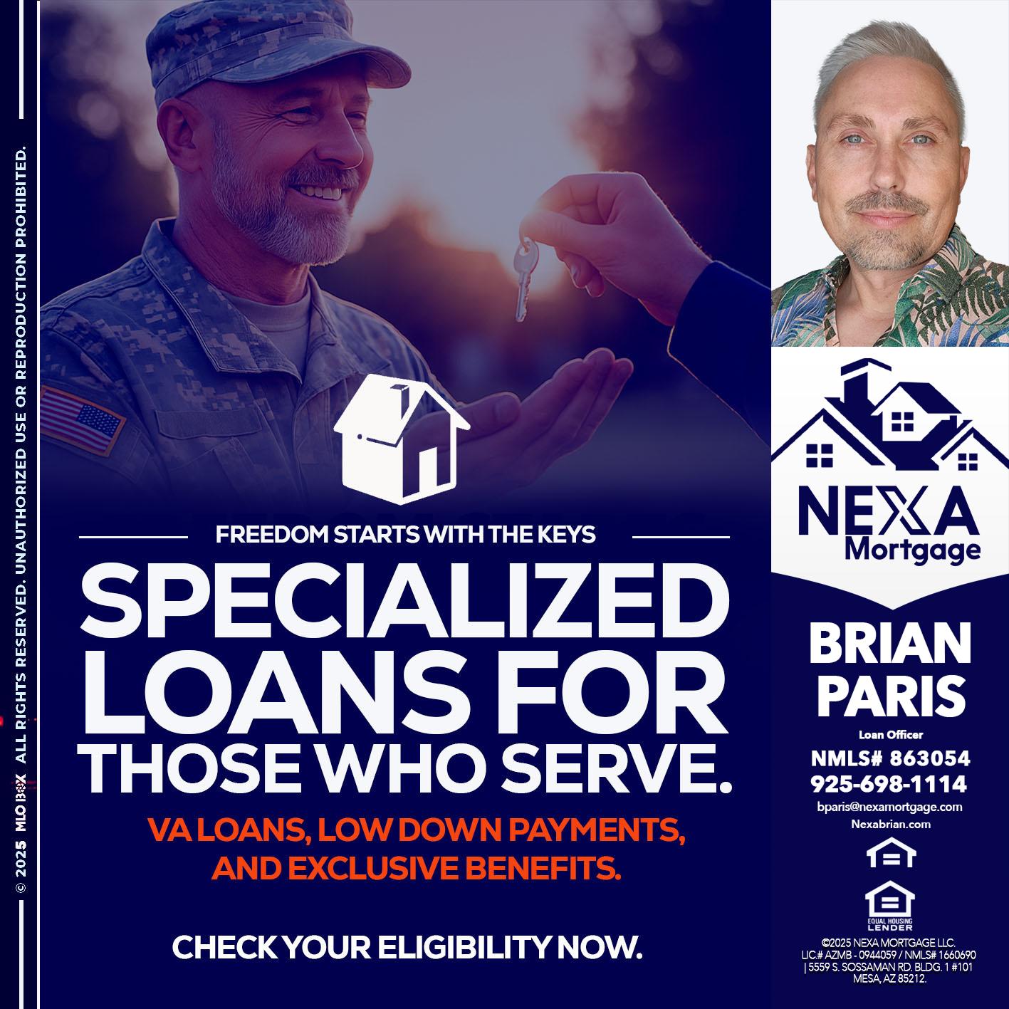SPECIALIZED LOANS - Brian Paris -Loan Officer