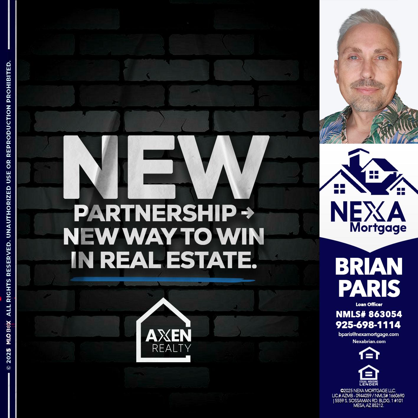 new partnership - Brian Paris -Loan Officer
