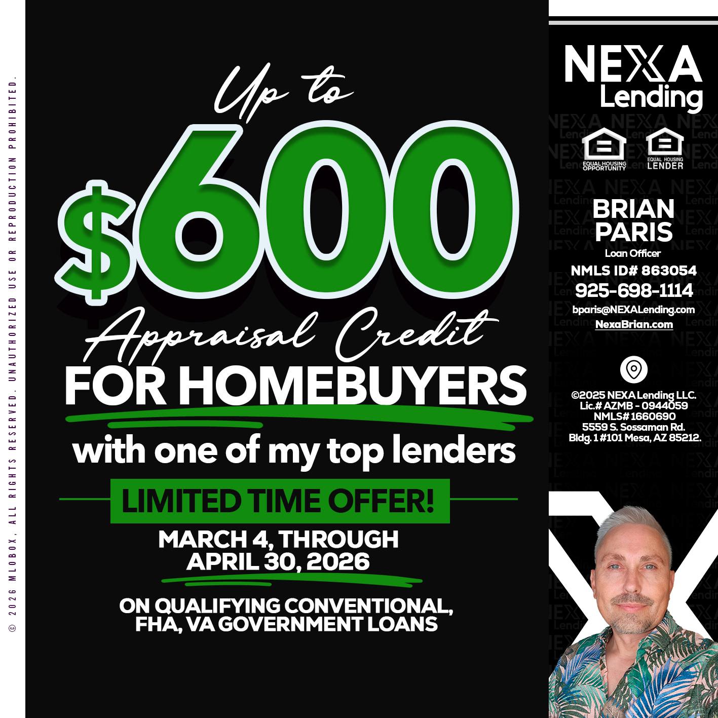 up to $600 - Brian Paris -Loan Officer